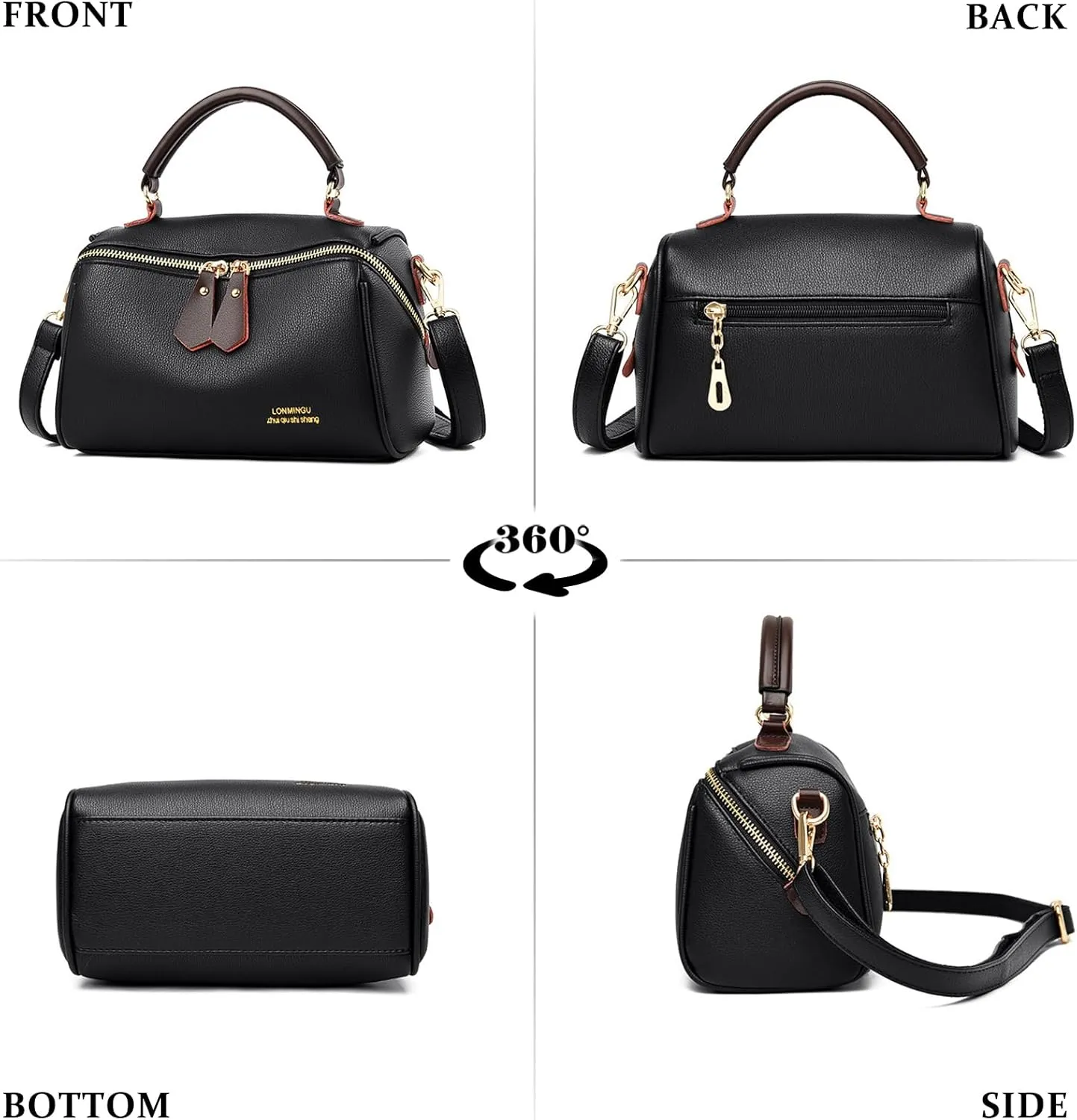 Fashion Leather Top-Handle Crossbody Pillow Bag For Women Shoulder Satchel Purses With Double Zipper Design