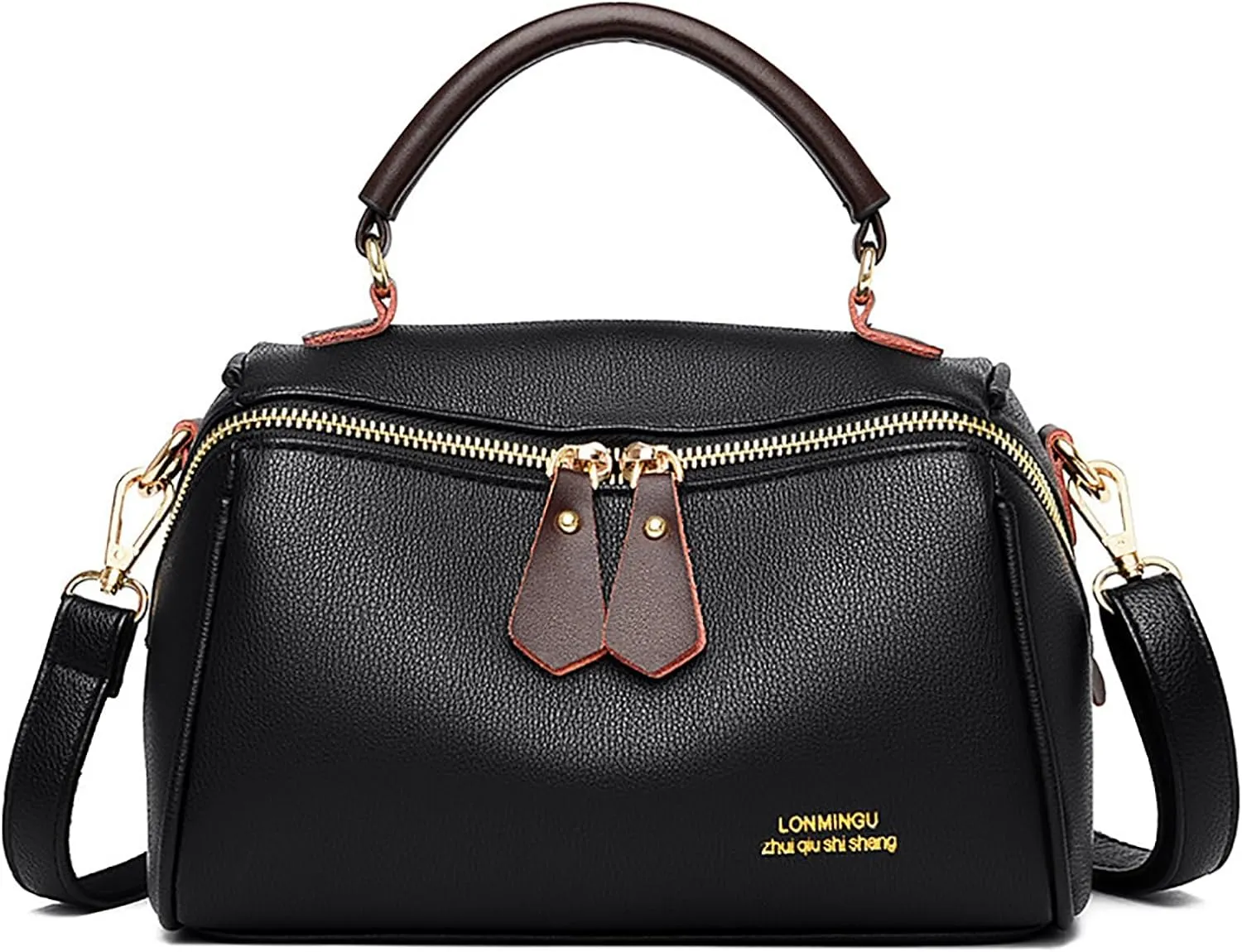 Fashion Leather Top-Handle Crossbody Pillow Bag For Women Shoulder Satchel Purses With Double Zipper Design