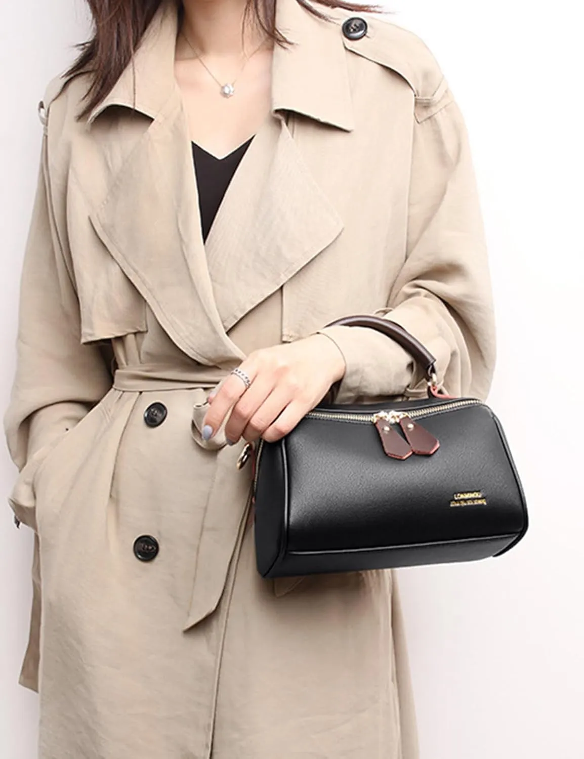 Fashion Leather Top-Handle Crossbody Pillow Bag For Women Shoulder Satchel Purses With Double Zipper Design