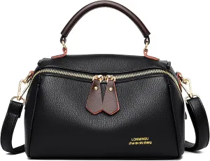 Fashion Leather Top-Handle Crossbody Pillow Bag For Women Shoulder Satchel Purses With Double Zipper Design