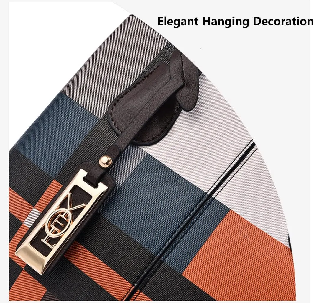 Fashion Plaid Satchel Handbag for Women - Large Top Handle Purse & Crossbody Bag with Zipper Closure