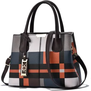 Fashion Plaid Satchel Handbag for Women - Large Top Handle Purse & Crossbody Bag with Zipper Closure