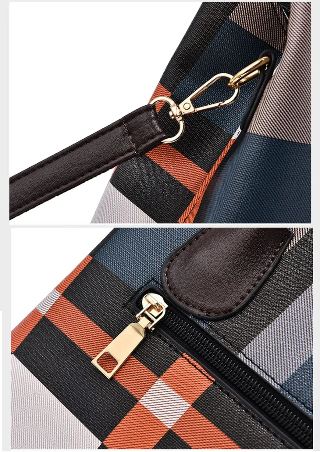 Fashion Plaid Satchel Handbag for Women - Large Top Handle Purse & Crossbody Bag with Zipper Closure