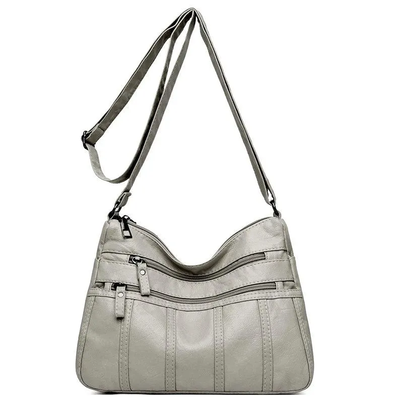 Fashion Soft Leather Bags for Women- Multi-Pocket Messenger Shoulder Bags