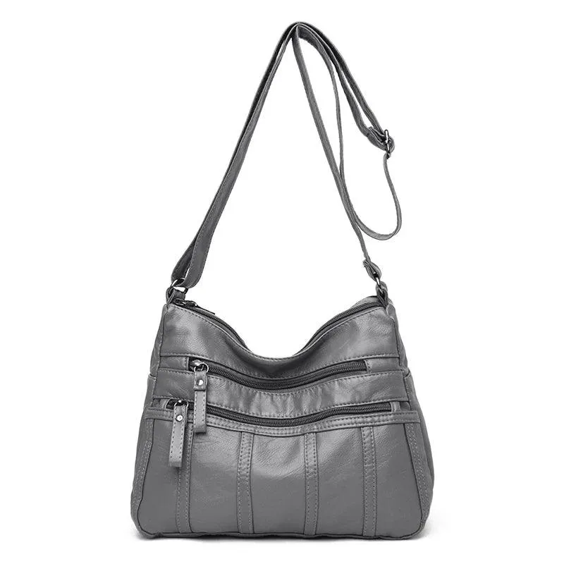 Fashion Soft Leather Bags for Women- Multi-Pocket Messenger Shoulder Bags