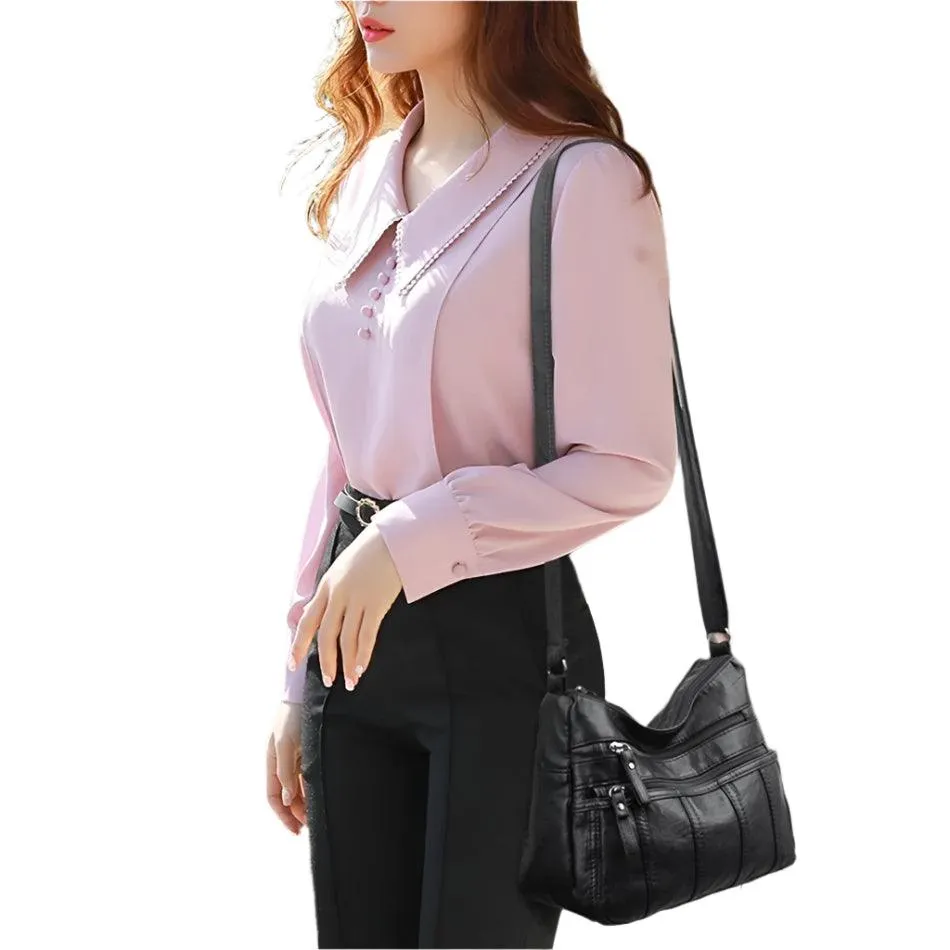 Fashion Soft Leather Bags for Women- Multi-Pocket Messenger Shoulder Bags