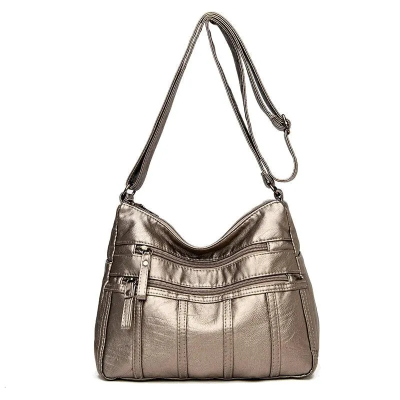 Fashion Soft Leather Bags for Women- Multi-Pocket Messenger Shoulder Bags