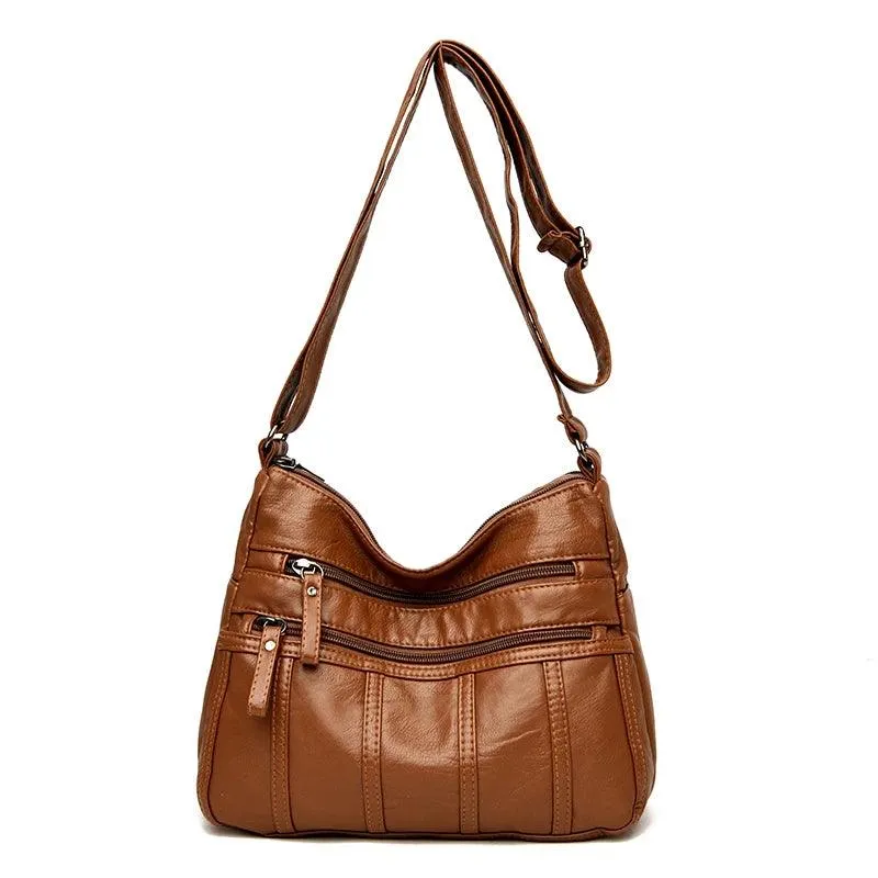 Fashion Soft Leather Bags for Women- Multi-Pocket Messenger Shoulder Bags