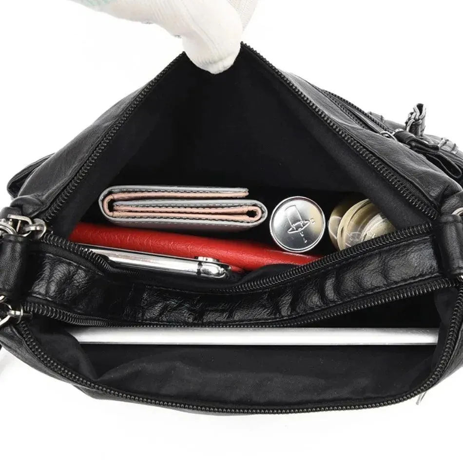 Fashion Soft Leather Bags for Women- Multi-Pocket Messenger Shoulder Bags