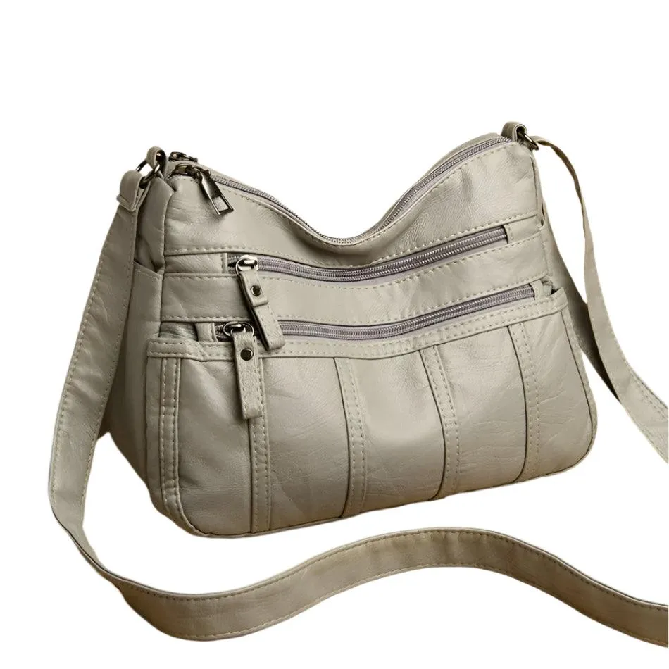 Fashion Soft Leather Bags for Women- Multi-Pocket Messenger Shoulder Bags