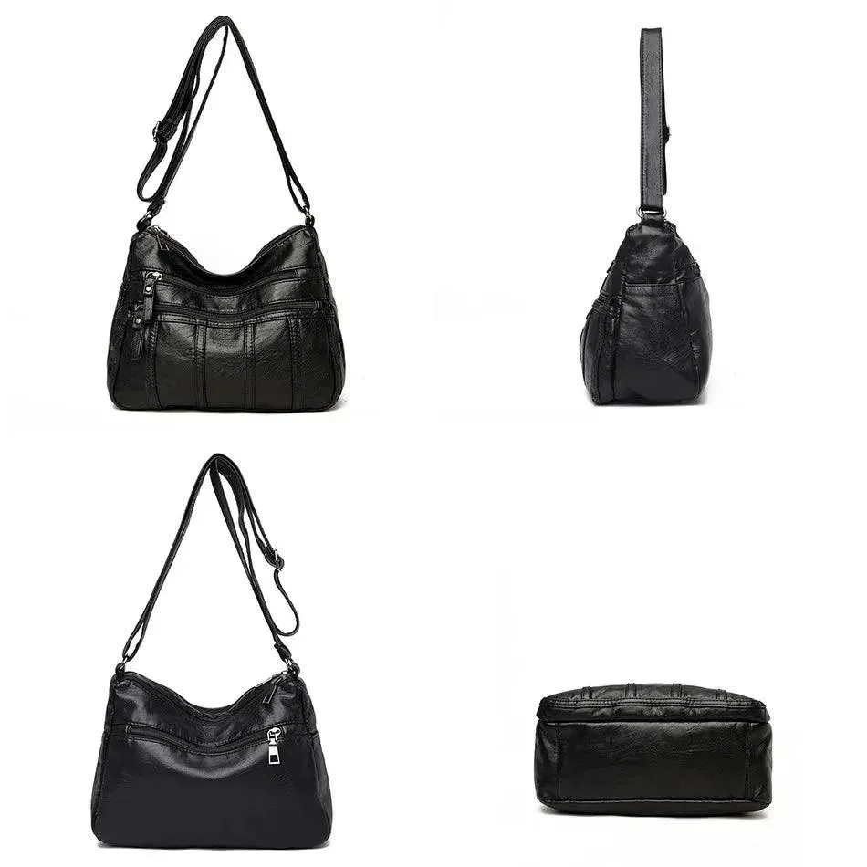 Fashion Soft Leather Bags for Women- Multi-Pocket Messenger Shoulder Bags