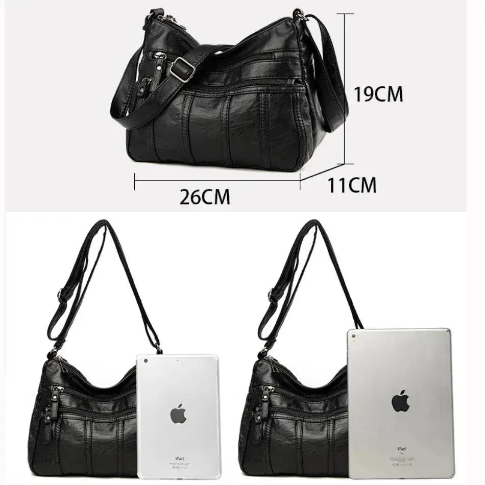 Fashion Soft Leather Bags for Women- Multi-Pocket Messenger Shoulder Bags