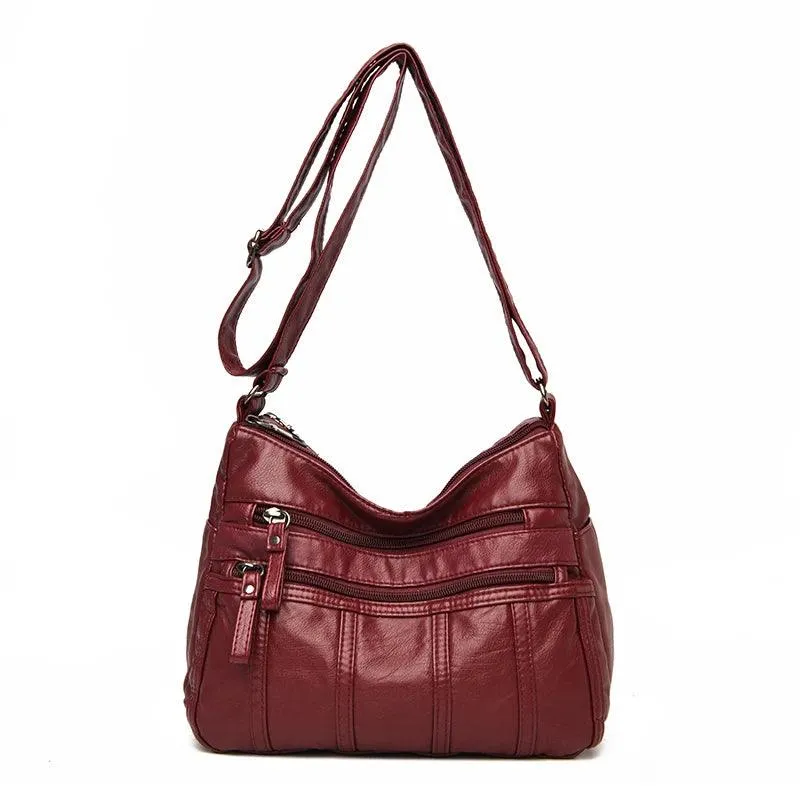 Fashion Soft Leather Bags for Women- Multi-Pocket Messenger Shoulder Bags