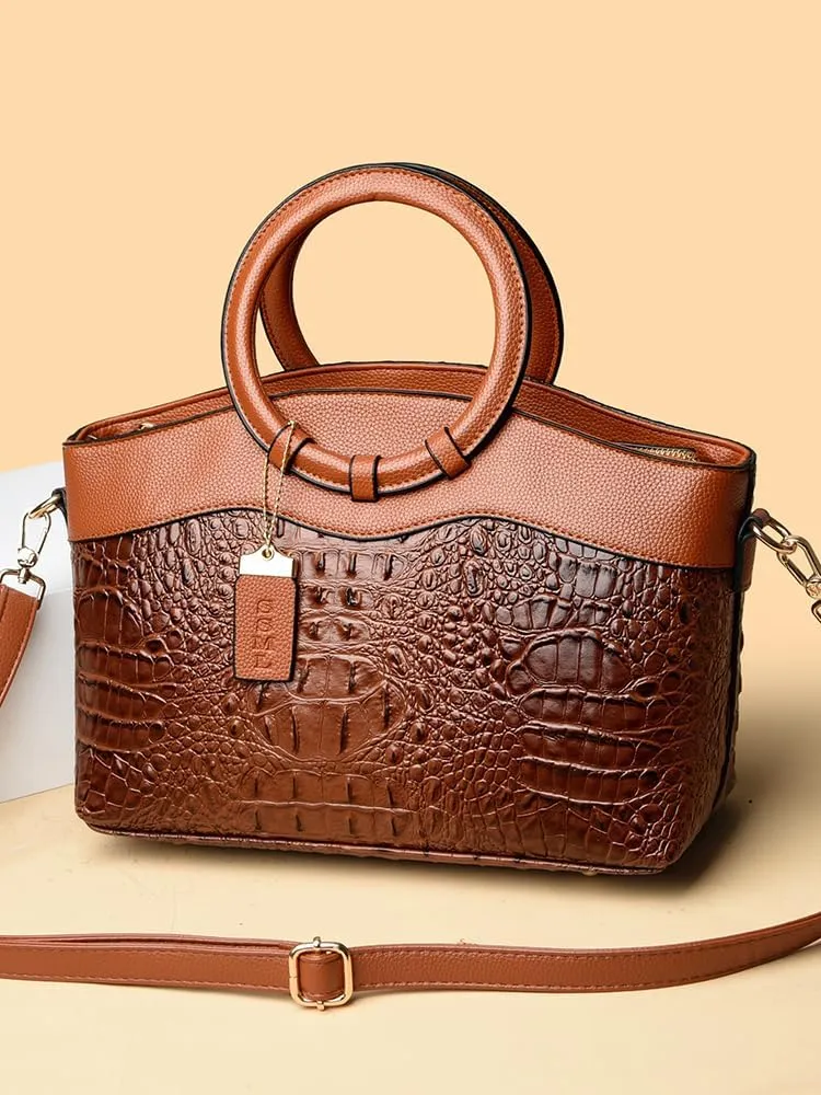 Fashionable Crocodile Handbags: Large Capacity Women's Crossbody Leather Bags with Shoulder Strap Design