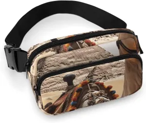 Fashionable Large-capacity Twill Pyramid Camel Printed Waist Bag, A Must-have Item for Hands-free Travel