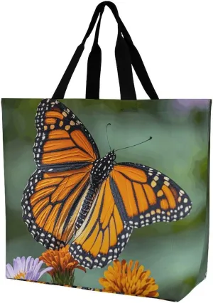 Fashionable Reusable Women's Shoulder Tote Bag Monarch Butterflies Printed with Unique Heat Transfer Print, Eco-Friendly Durable Polyester for Grocery, Travel & Gifts