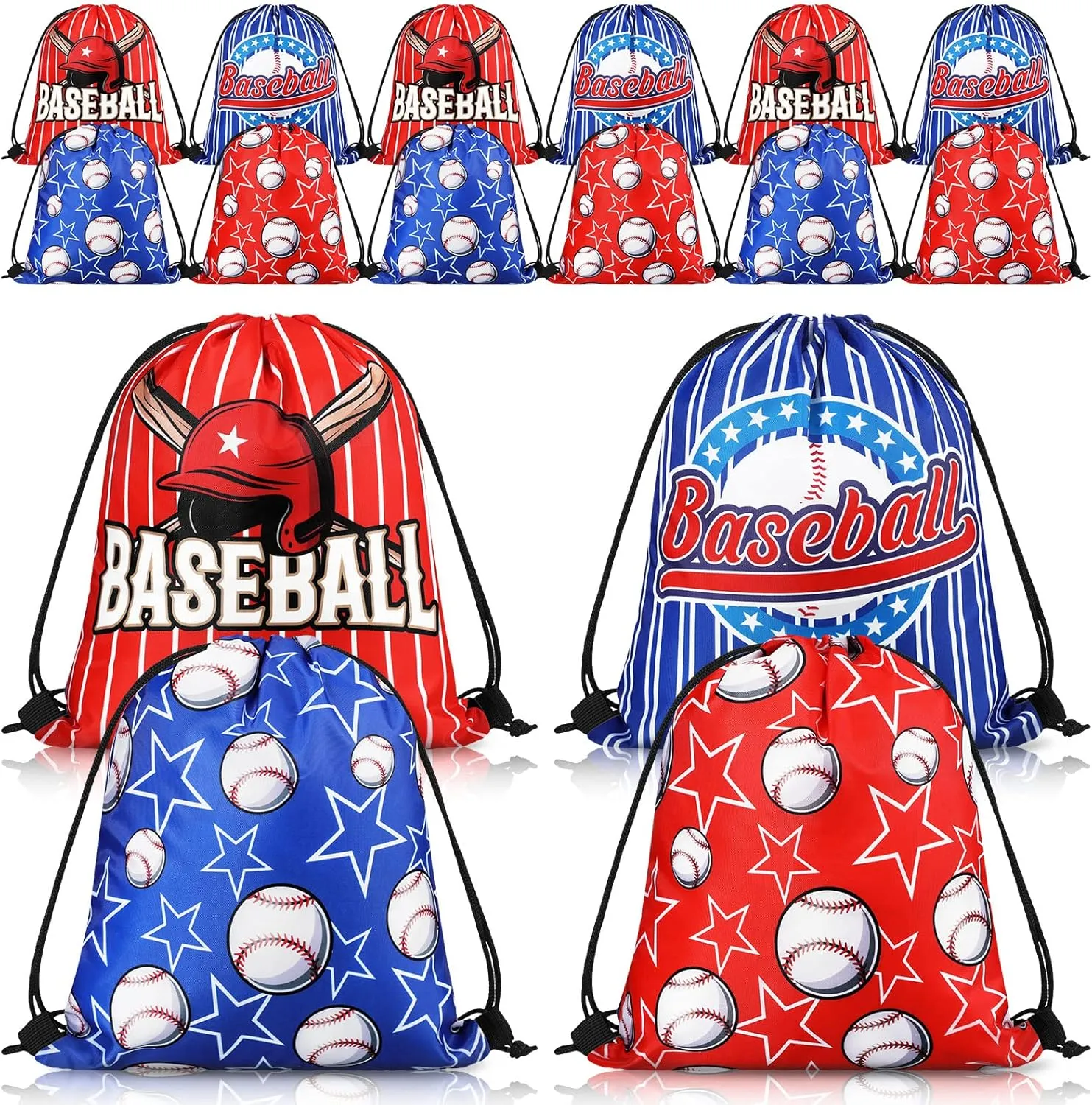 Ferraycle 16 Pcs Baseball Drawstring Backpack for Gym Workout - Sports Theme Party Favors, Gift Bags, Goody Bags for Birthday Celebrations