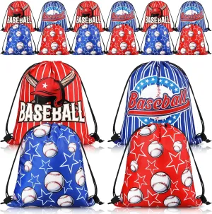 Ferraycle 16 Pcs Baseball Drawstring Backpack for Gym Workout - Sports Theme Party Favors, Gift Bags, Goody Bags for Birthday Celebrations