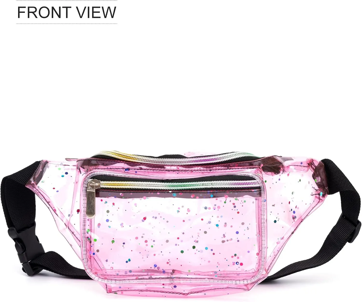 Festival Rave 80S 90S Holographic Pink Transparent Multicolor Clear Fanny Pack for Women Girls Concert Stadium Approved Waist Belt Bum Bags - Pink Transparent Multicolor