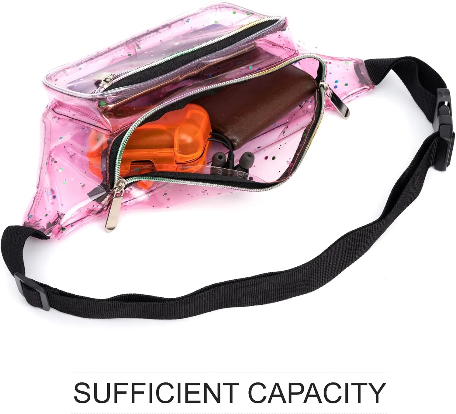 Festival Rave 80S 90S Holographic Pink Transparent Multicolor Clear Fanny Pack for Women Girls Concert Stadium Approved Waist Belt Bum Bags - Pink Transparent Multicolor