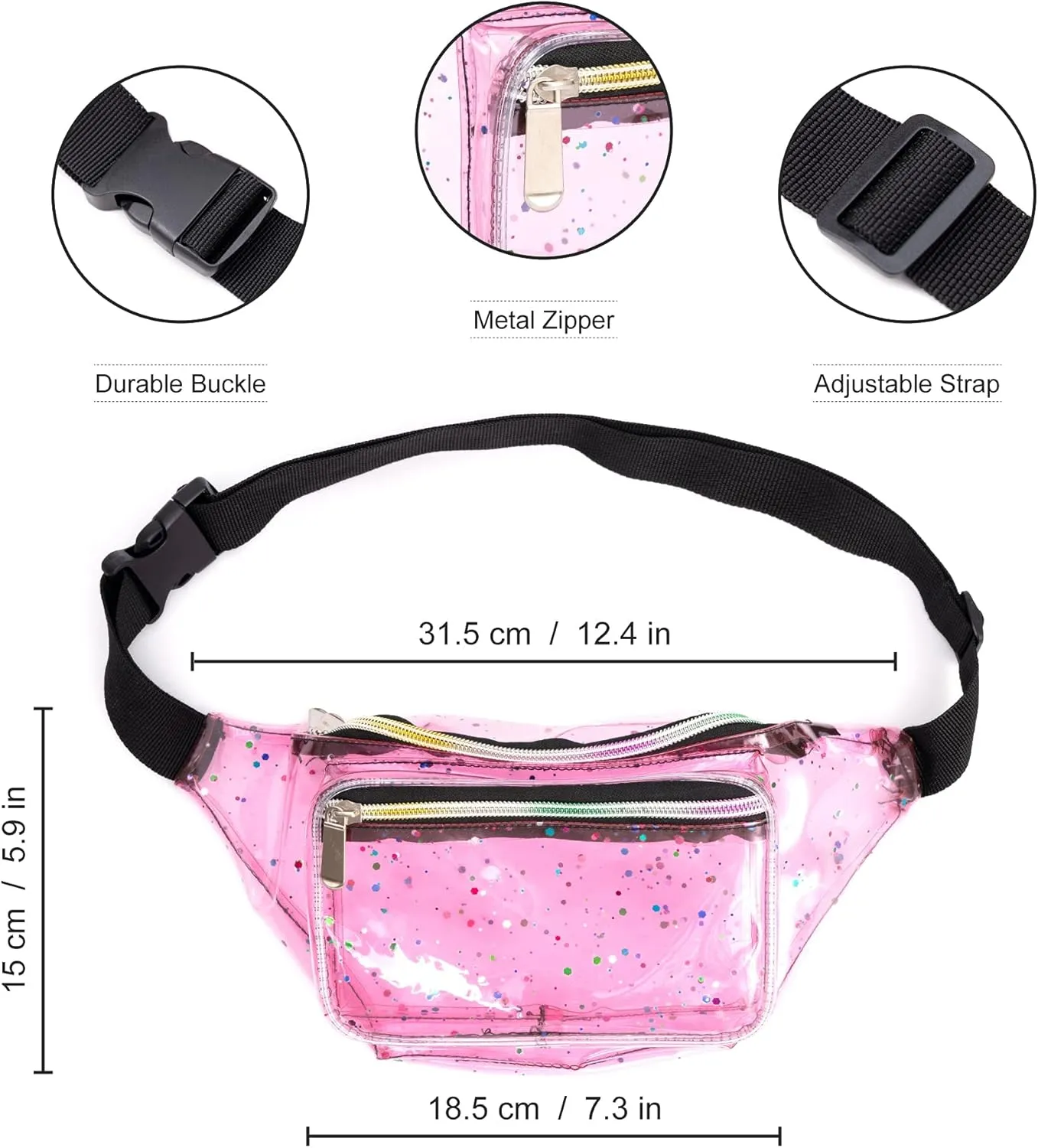 Festival Rave 80S 90S Holographic Pink Transparent Multicolor Clear Fanny Pack for Women Girls Concert Stadium Approved Waist Belt Bum Bags - Pink Transparent Multicolor