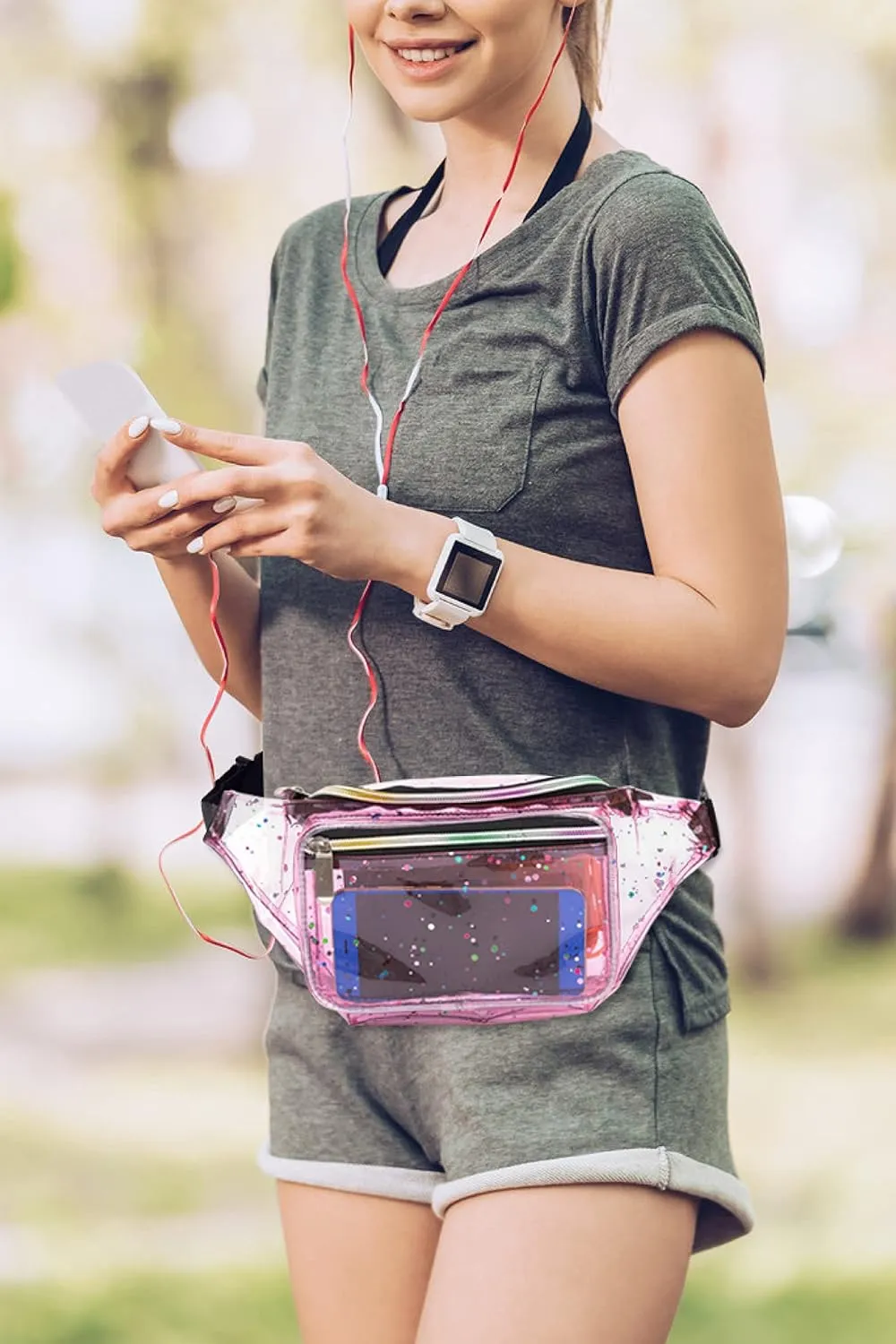 Festival Rave 80S 90S Holographic Pink Transparent Multicolor Clear Fanny Pack for Women Girls Concert Stadium Approved Waist Belt Bum Bags - Pink Transparent Multicolor