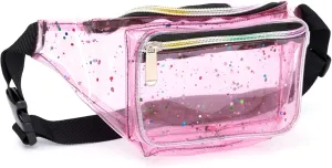 Festival Rave 80S 90S Holographic Pink Transparent Multicolor Clear Fanny Pack for Women Girls Concert Stadium Approved Waist Belt Bum Bags - Pink Transparent Multicolor