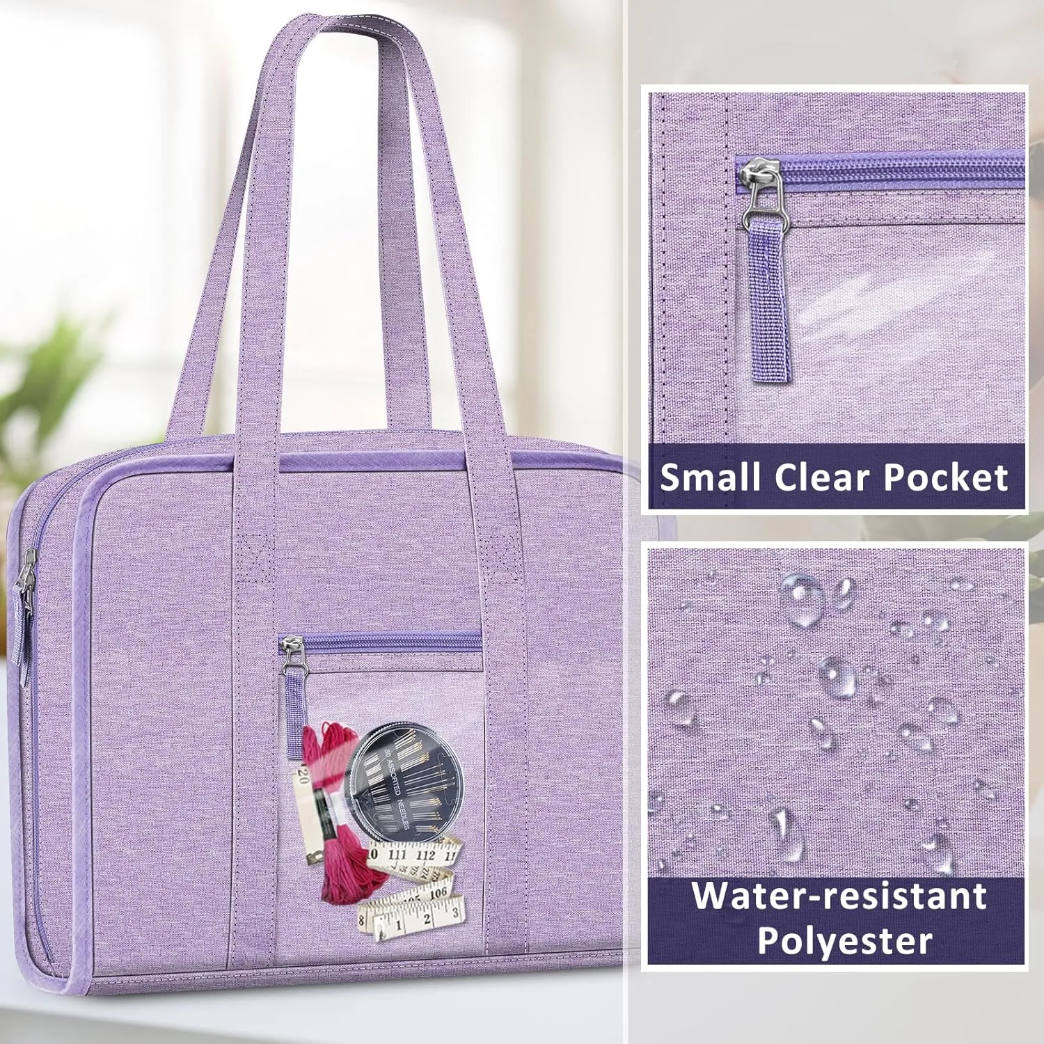 FINPAC Sewing and Craft Supplies Storage Tote, Large Capacity Travel Packing Organizer Bag with Clear Pockets and Handle for Knitting, Crochet, Art, Sewing Accessories