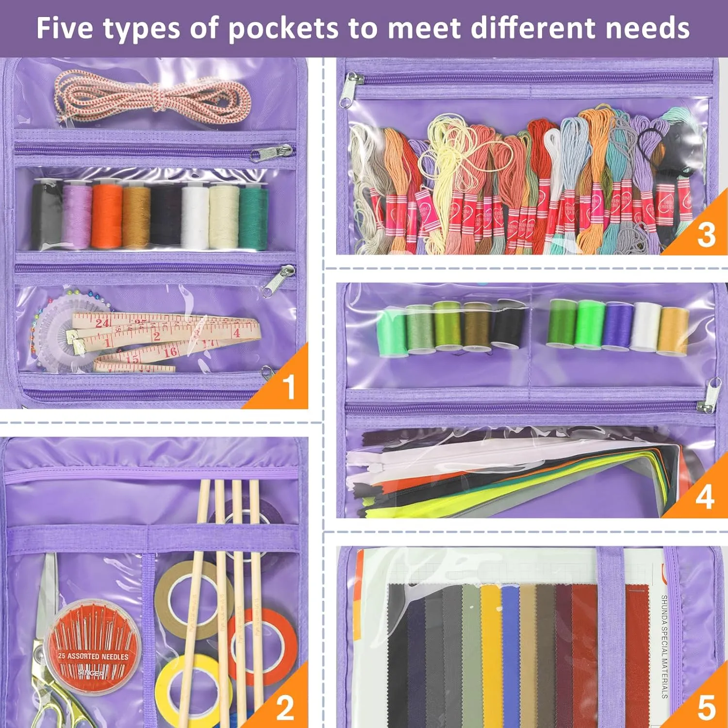 FINPAC Sewing and Craft Supplies Storage Tote, Large Capacity Travel Packing Organizer Bag with Clear Pockets and Handle for Knitting, Crochet, Art, Sewing Accessories