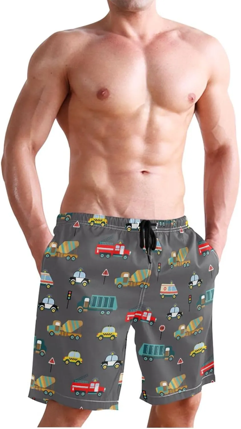 Fire Flame Men's Swim Trunks Quick Dry Beach Shorts with Pockets and Mesh Lining