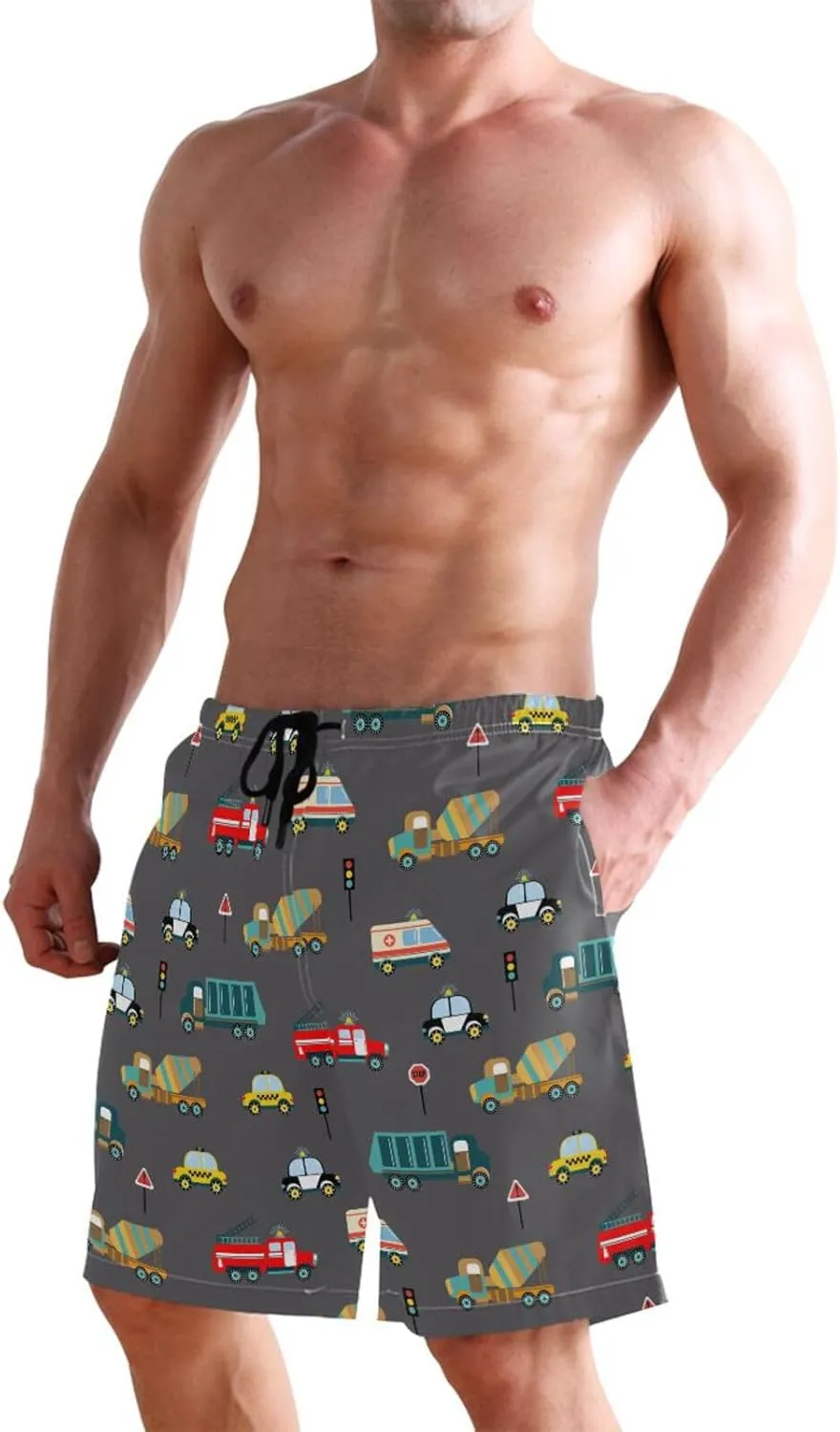 Fire Flame Men's Swim Trunks Quick Dry Beach Shorts with Pockets and Mesh Lining