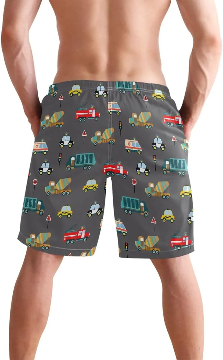 Fire Flame Men's Swim Trunks Quick Dry Beach Shorts with Pockets and Mesh Lining