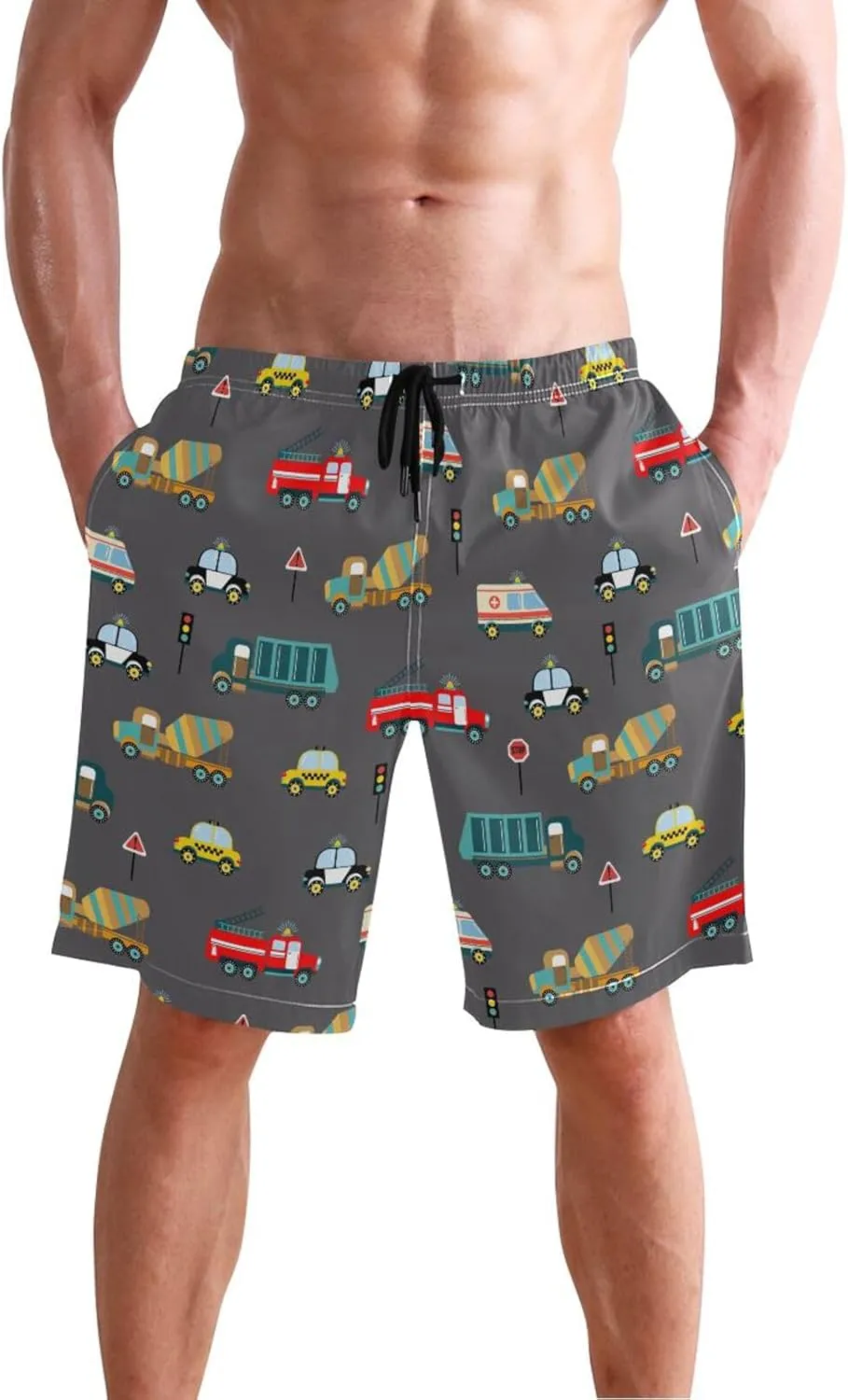 Fire Flame Men's Swim Trunks Quick Dry Beach Shorts with Pockets and Mesh Lining
