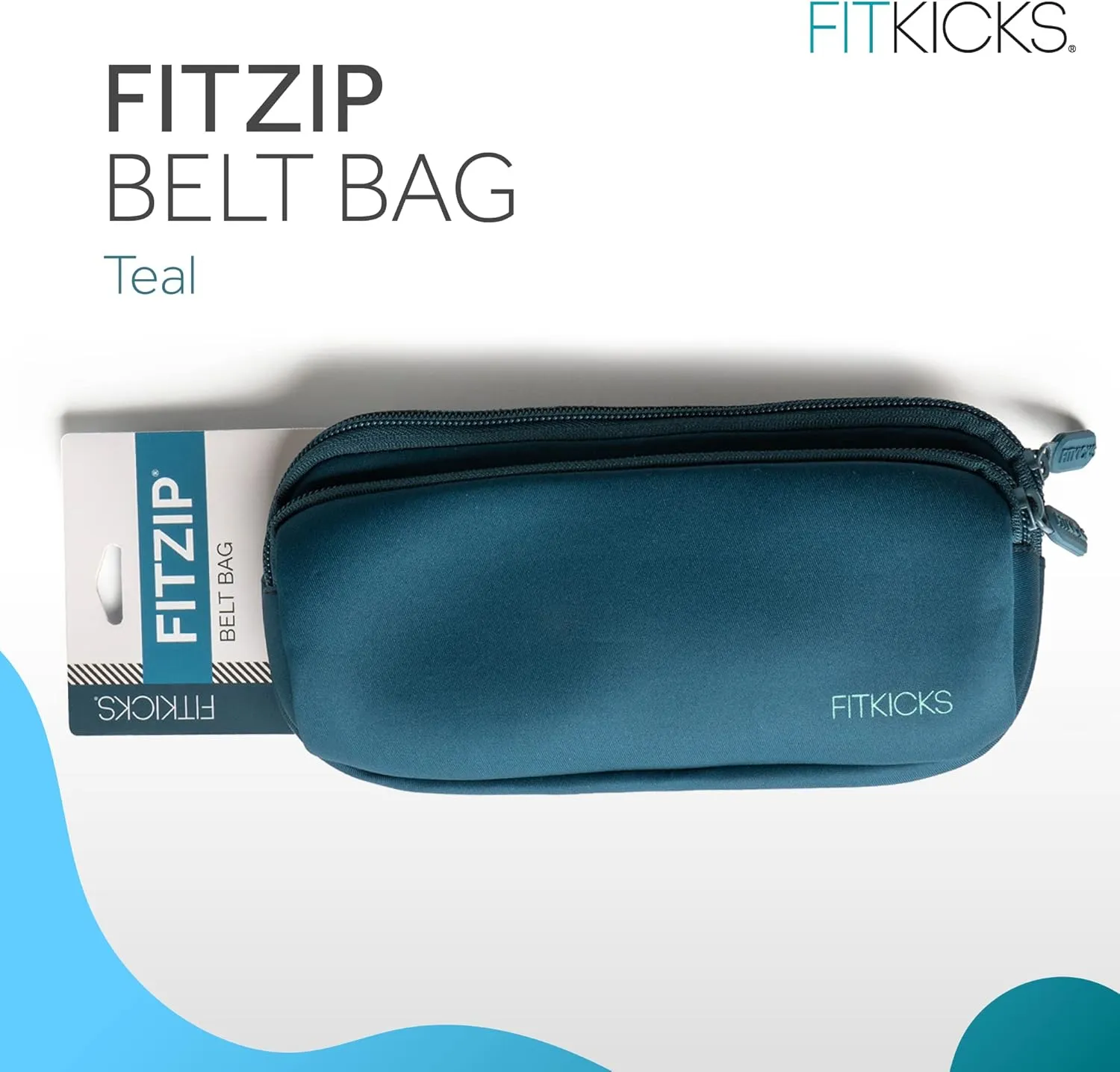 FITKICKS Fitzip Belt Bag and Crossbody Fanny Pack, Waist Pouch with Adjustable Strap - Teal
