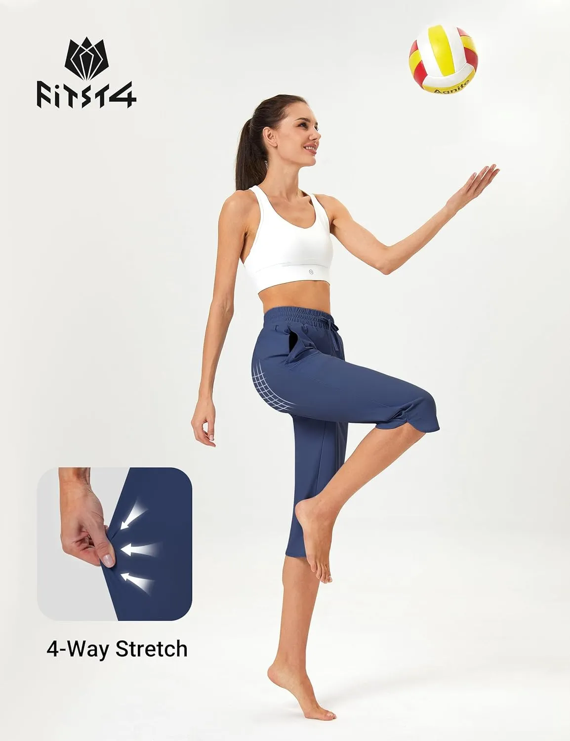 FitsT4 Sports Women's Swim Capris Pants 18" Quick Dry UPF 50  Beach Modest Swimsuits Bottoms with Mesh Pockets