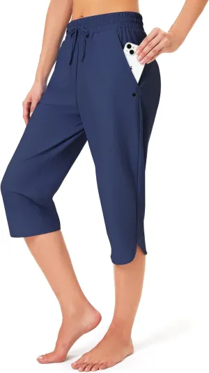 FitsT4 Sports Women's Swim Capris Pants 18" Quick Dry UPF 50  Beach Modest Swimsuits Bottoms with Mesh Pockets