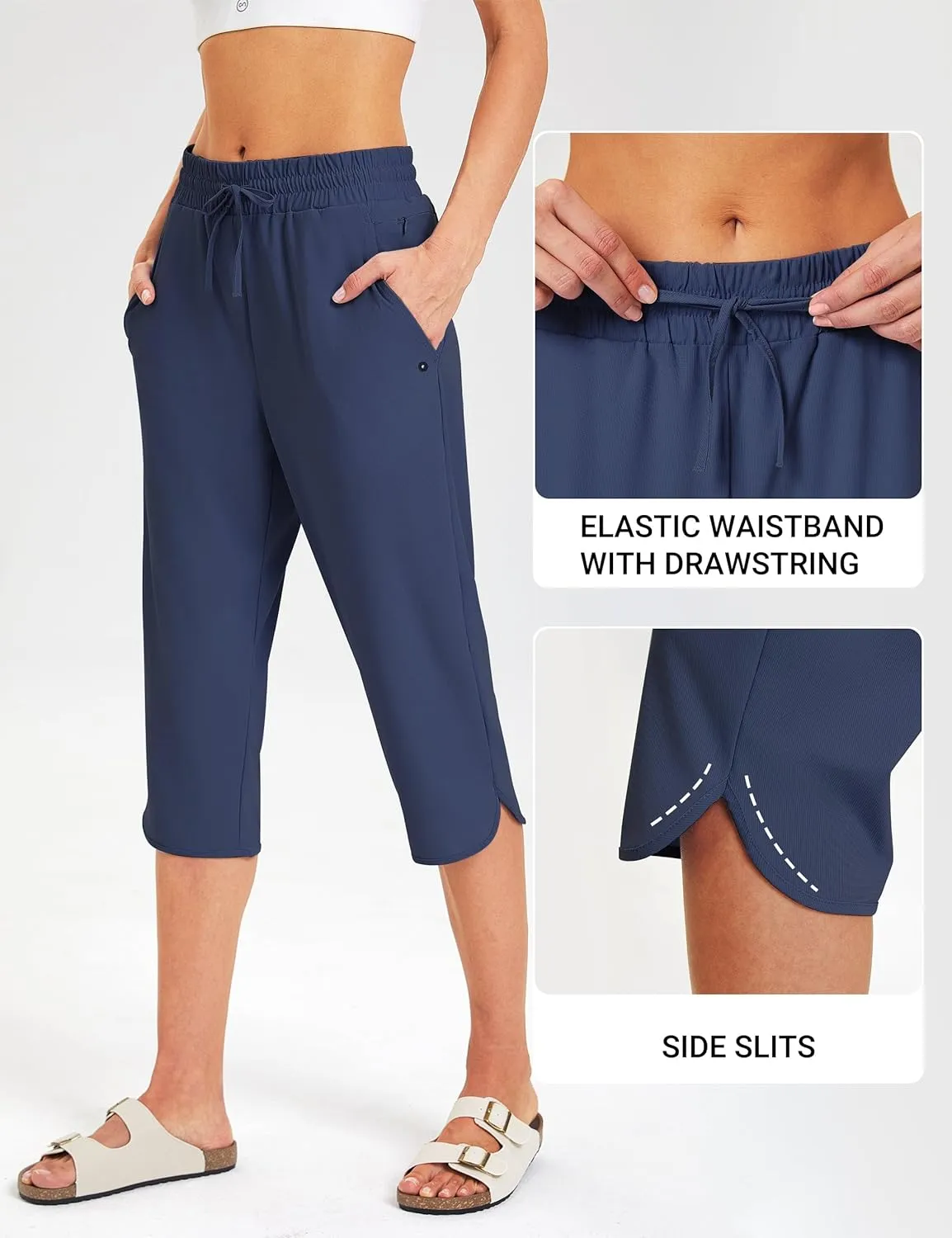 FitsT4 Sports Women's Swim Capris Pants 18" Quick Dry UPF 50  Beach Modest Swimsuits Bottoms with Mesh Pockets