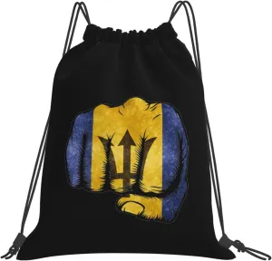 Flag of Barbados Fist Power Drawstring Bags, Lightweight Gym Sack with Adjustable Cord, Water-Resistant Sports Backpack for Men Women, Travel, Yoga, College (Black)