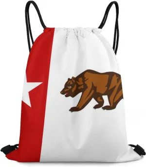 Flag of California Star Bear Drawstring Backpack Sports Gym Sackpack Water Resistant String Bag for Women Men, 35*42cm, Style-2