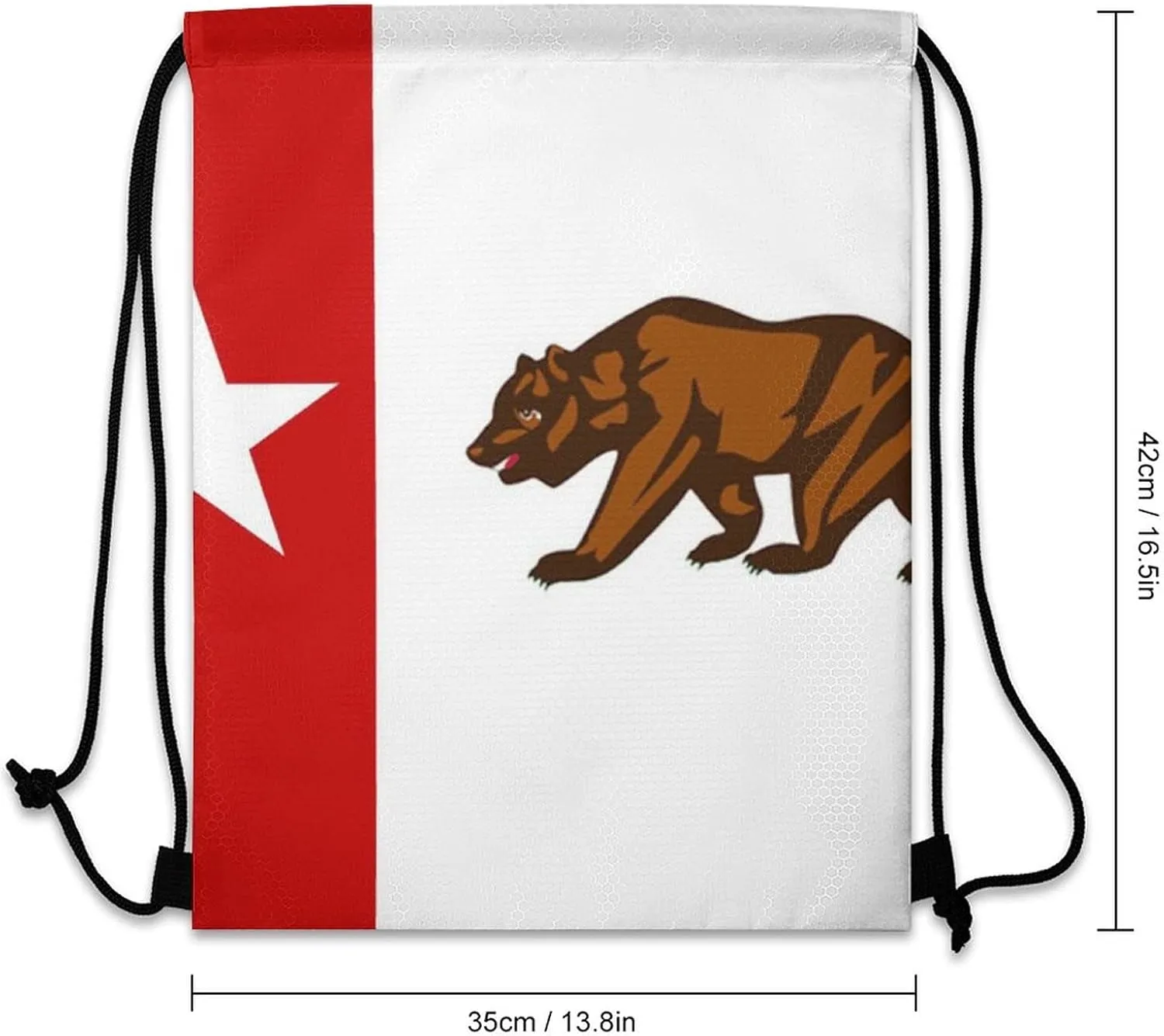Flag of California Star Bear Drawstring Backpack Sports Gym Sackpack Water Resistant String Bag for Women Men, 35*42cm, Style-2