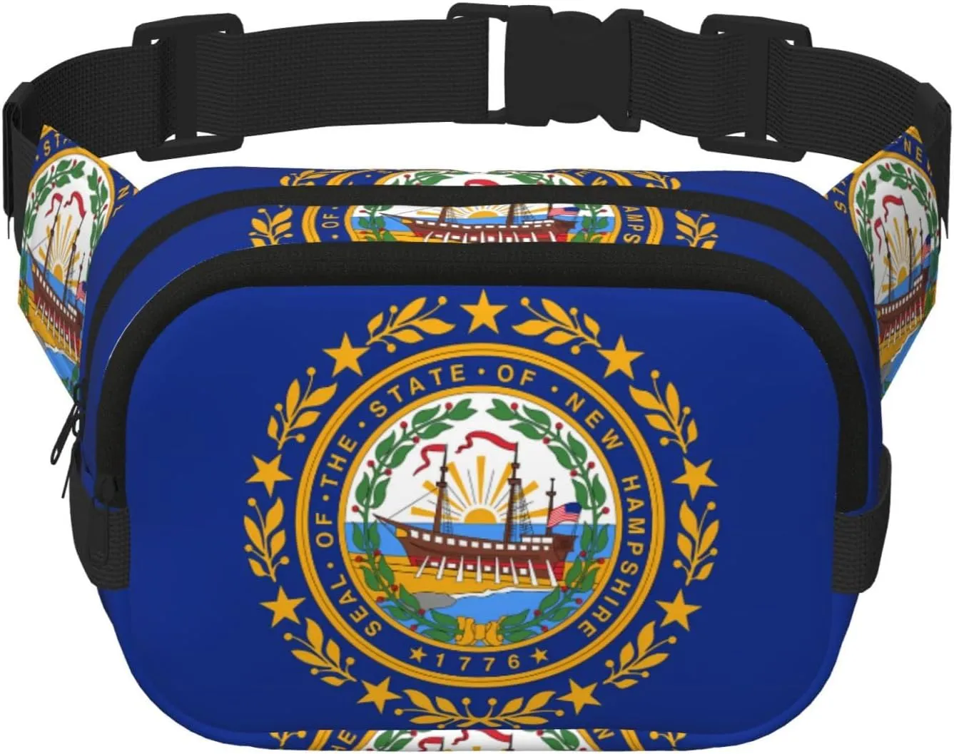 Flag of New Hampshire Printed Fashion Crossbody Bag, Hiking Waist Bag, Square Double Layer Travel and Fitness Shoulder Bag