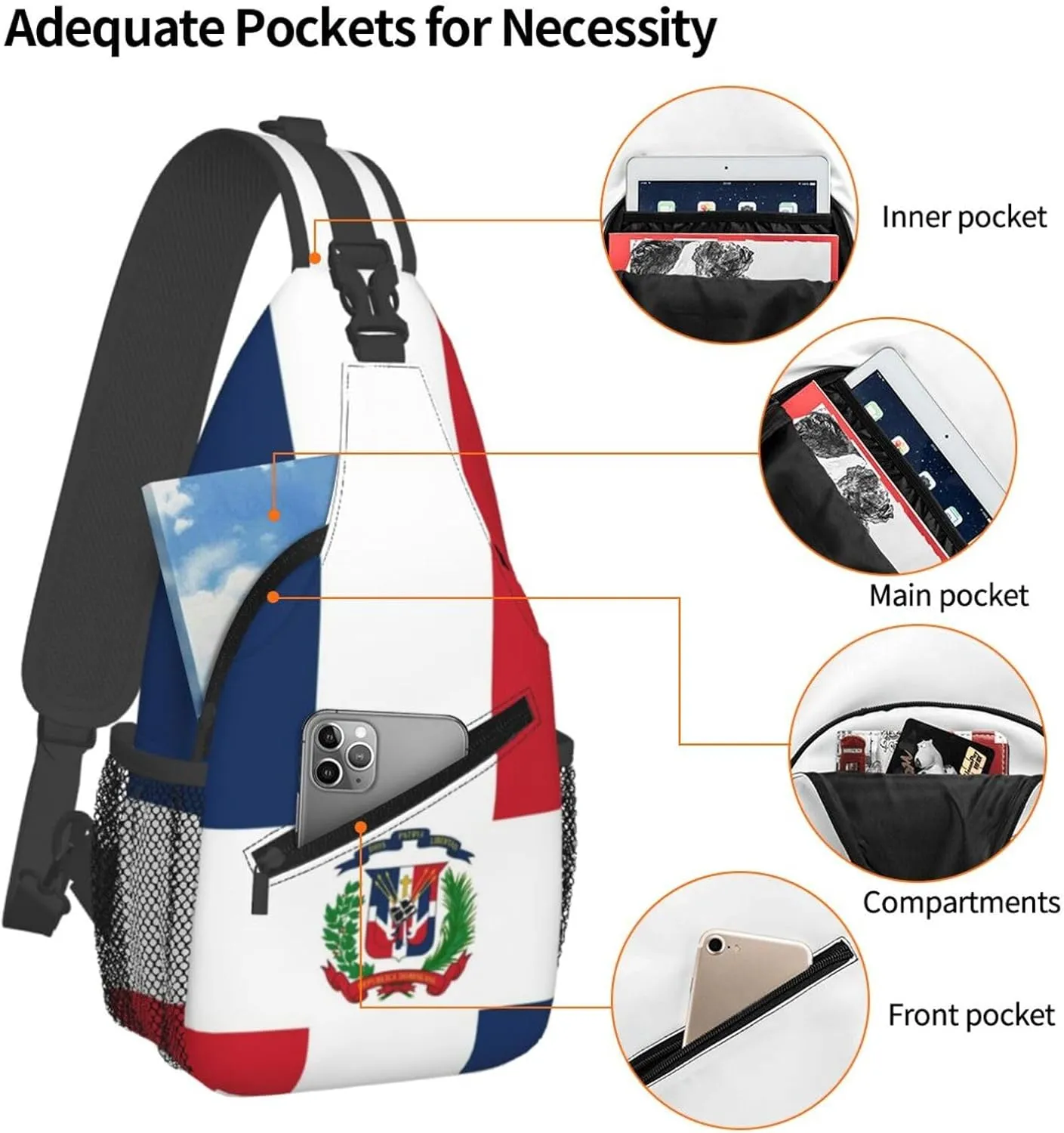 Flag Of The Dominican Republic Sling Backpack Hiking Backpack Crossbody Bag Sports Lightweight And Durable Chest Bag Shoulder Bag For Women Men
