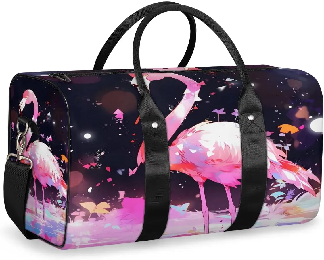 Flamingo Print Colorful Travel Duffel Bag for Women Men Waterproof Foldable Overnight Weekender Bag Large Capacity Sports Gym Bag