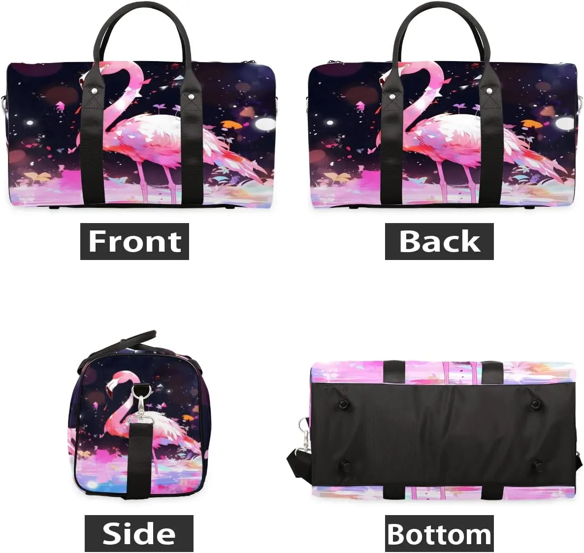 Flamingo Print Colorful Travel Duffel Bag for Women Men Waterproof Foldable Overnight Weekender Bag Large Capacity Sports Gym Bag