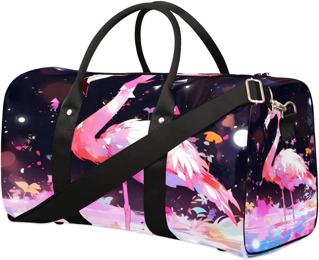 Flamingo Print Colorful Travel Duffel Bag for Women Men Waterproof Foldable Overnight Weekender Bag Large Capacity Sports Gym Bag