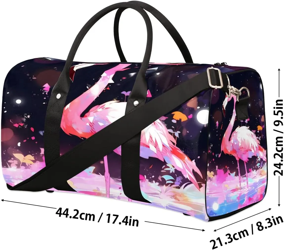 Flamingo Print Colorful Travel Duffel Bag for Women Men Waterproof Foldable Overnight Weekender Bag Large Capacity Sports Gym Bag