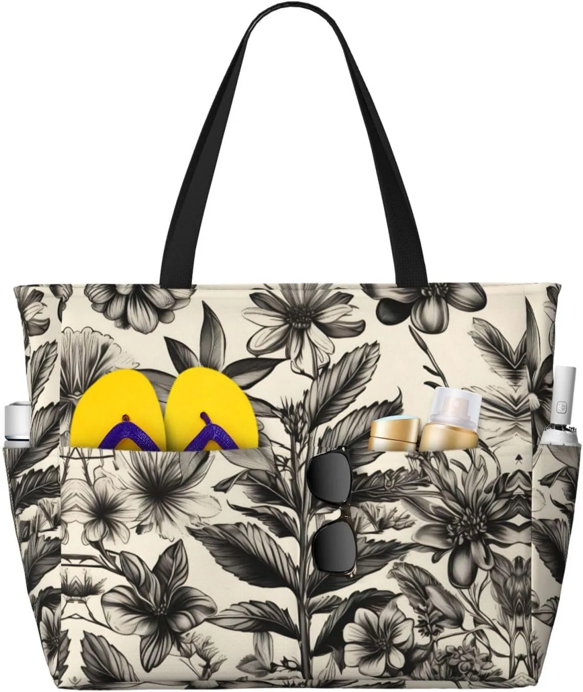Floral Herbs Botanical Pattern Print Unisex Large Capacity Beach Travel Bag Vacation Picnic Sport Tote Portable Gym Bag