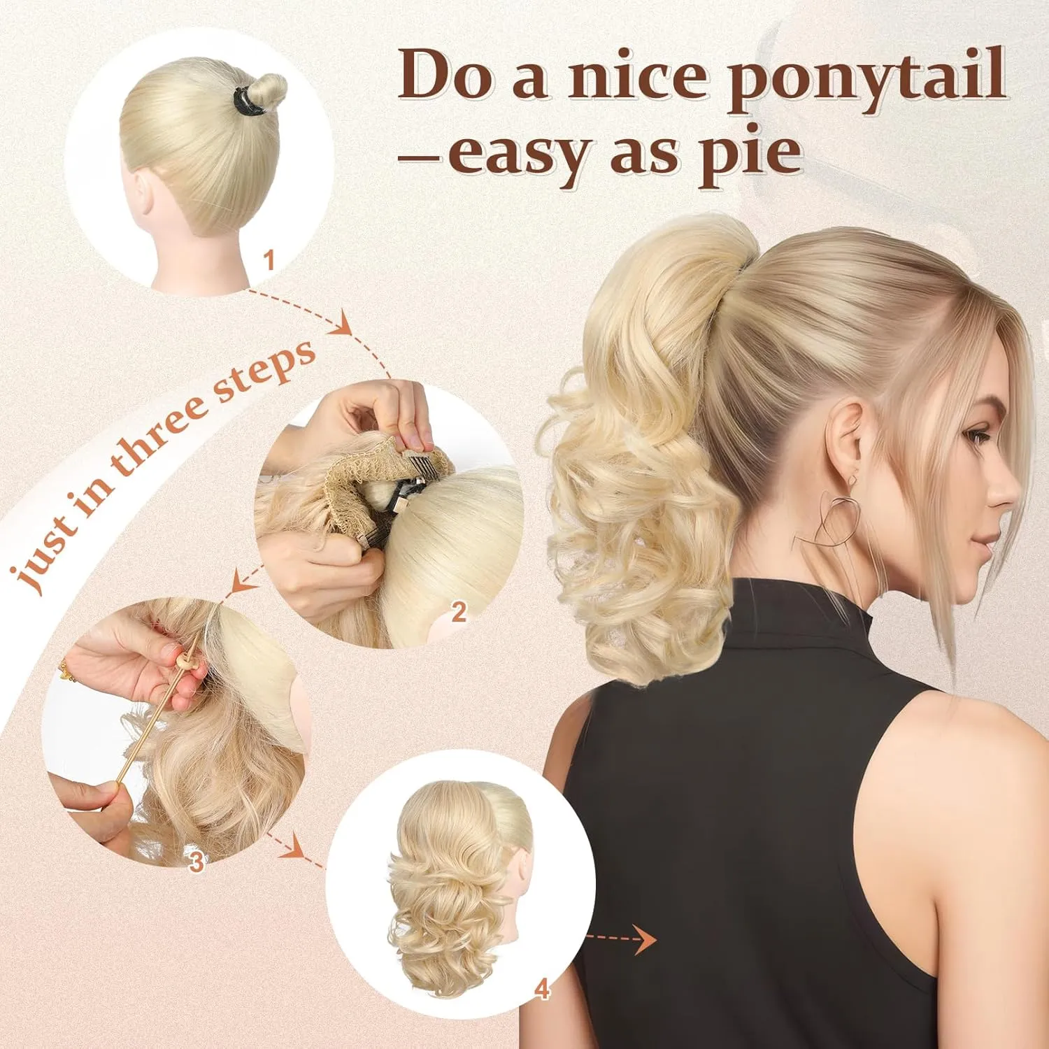 Flufymooz Ponytail Extension, 14 Inch Short Drawstring Ponytail Hair Extension for Women, Soft Synthetic Pony Tails Hairpiece for Women (Chocolate Brown with Medium Blonde)