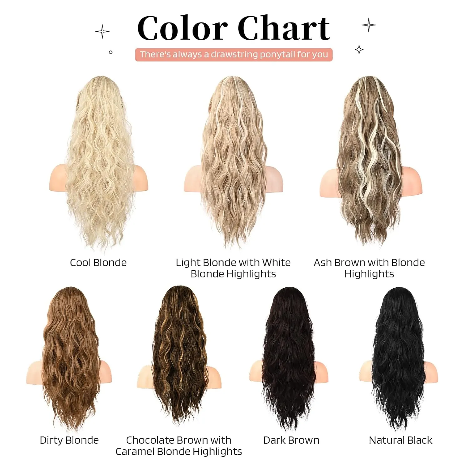 FLUFYMOOZ Ponytail Extension, 22 Inch Drawstring Ponytail Hair Extensions for Women， Long Curly Wavy Ponytail Natural Wavy Synthetic Hairpiece for Women(22 Inch Brown with Blonde Highlights)