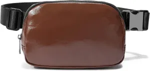FODOKO Fanny Packs for Women Men, Fashionable PU Leather Belt Bag Waist Pack for Women with Adjustable Strap, Bum Bag for Running Hiking Travel Workout （PU Brown)
